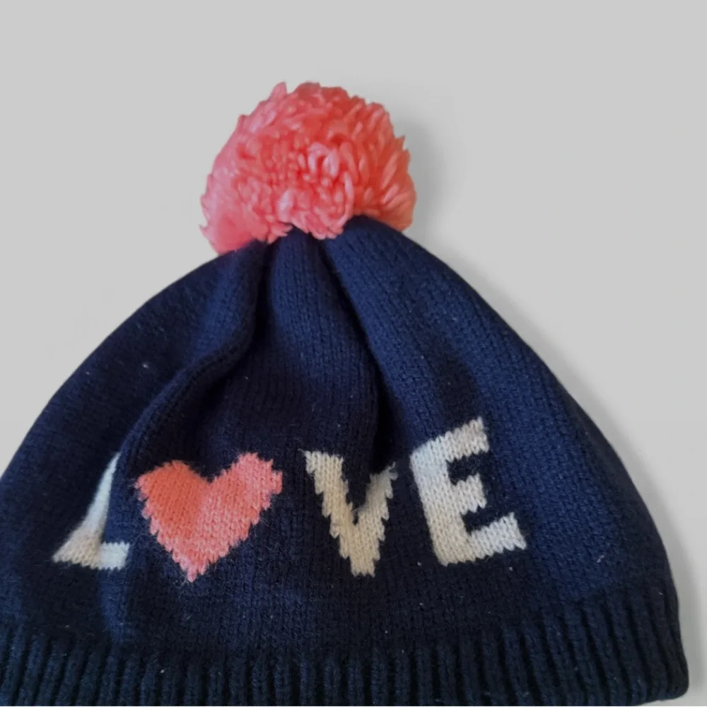 Carter’s Girls Pom Pom Love Beanie - Navy and Pink